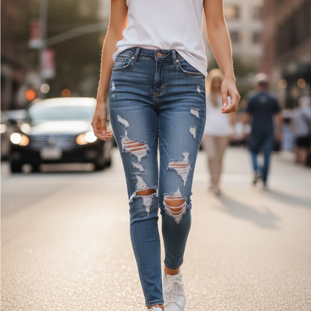 Judy Blue Light Blue Distressed Skinny Jeans